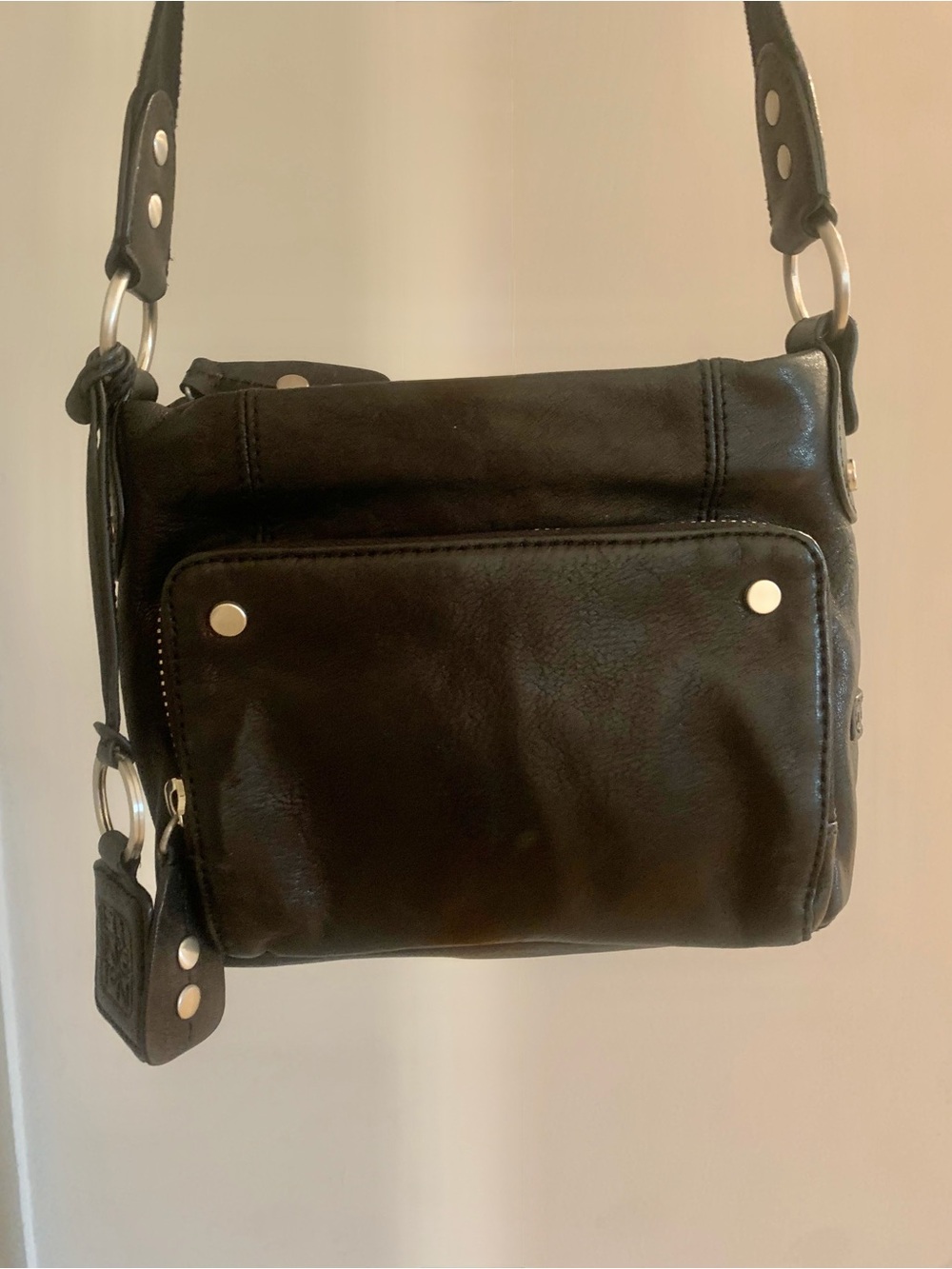 Ellington Black Gunmetal  Leather Eva Crossbody Bag